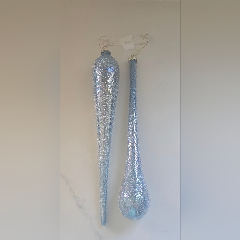 Melrose International Drop Glass Christmas Ornaments Blue Set Of Two‎ 12-in New